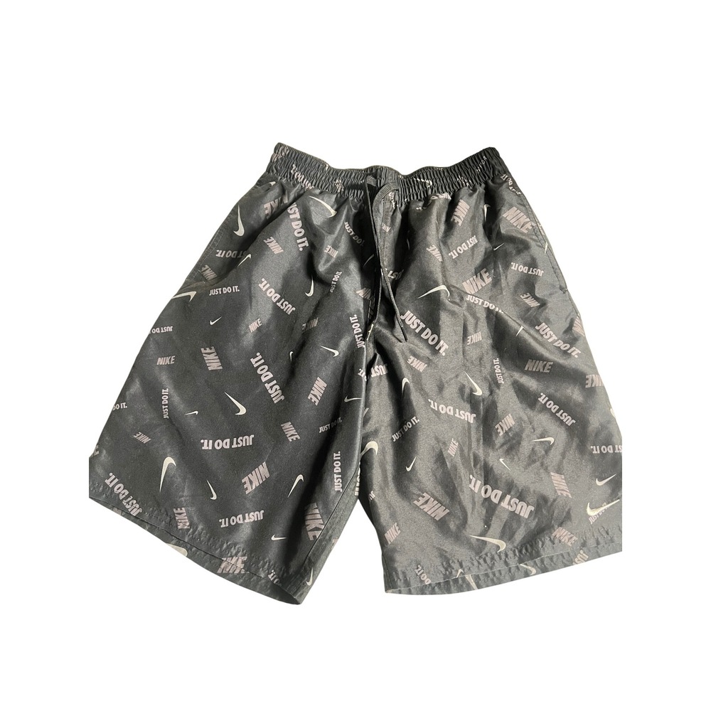 Nike Just Do It Swoosh Print Athletic Shorts Mens Small Black Excellent